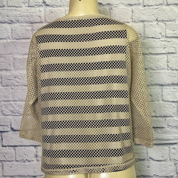 Ruby Rd. Petite PM Striped Mesh Overlay Top with Embellished Neckline - Picture 3 of 4